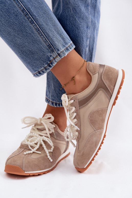 Oda iš zomšos Sneakers modelio batai Moteriškas Big Star TT274677 smėlio spalvos