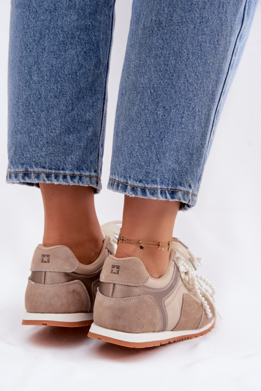 Oda iš zomšos Sneakers modelio batai Moteriškas Big Star TT274677 smėlio spalvos