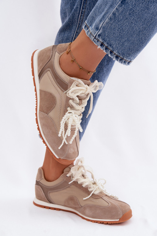 Oda iš zomšos Sneakers modelio batai Moteriškas Big Star TT274677 smėlio spalvos