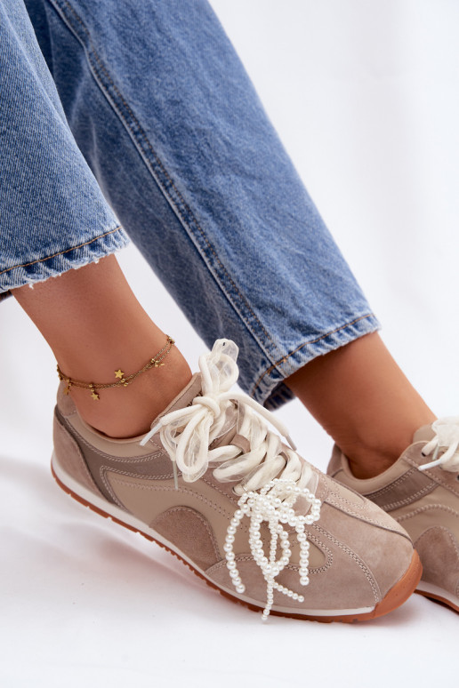 Oda iš zomšos Sneakers modelio batai Moteriškas Big Star TT274677 smėlio spalvos