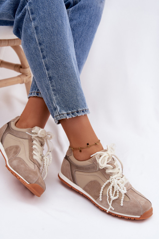 Oda iš zomšos Sneakers modelio batai Moteriškas Big Star TT274677 smėlio spalvos