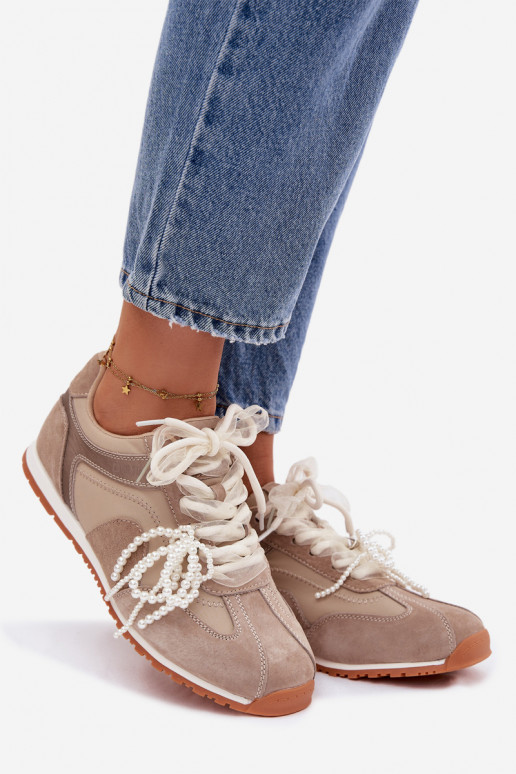 Oda iš zomšos Sneakers modelio batai Moteriškas Big Star TT274677 smėlio spalvos