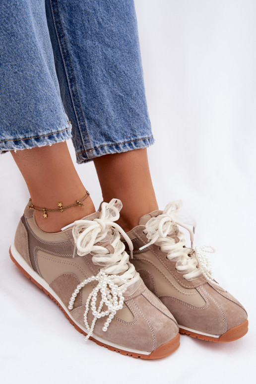 Oda iš zomšos Sneakers modelio batai Moteriškas Big Star TT274677 smėlio spalvos