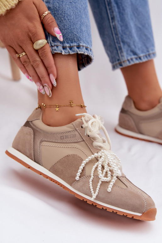 Oda iš zomšos Sneakers modelio batai Moteriškas Big Star TT274677 smėlio spalvos
