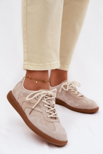 Oda iš zomšos Sneakers modelio batai Moteriškos žemos smėlio spalvos Perinae