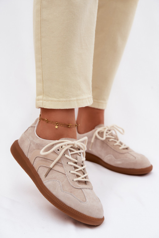Oda iš zomšos Sneakers modelio batai Moteriškos žemos smėlio spalvos Perinae