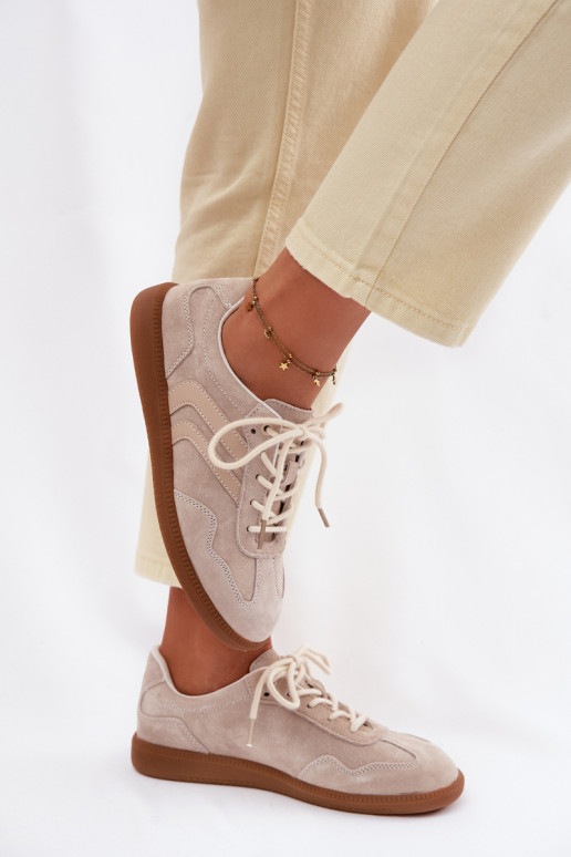 Oda iš zomšos Sneakers modelio batai Moteriškos žemos smėlio spalvos Perinae