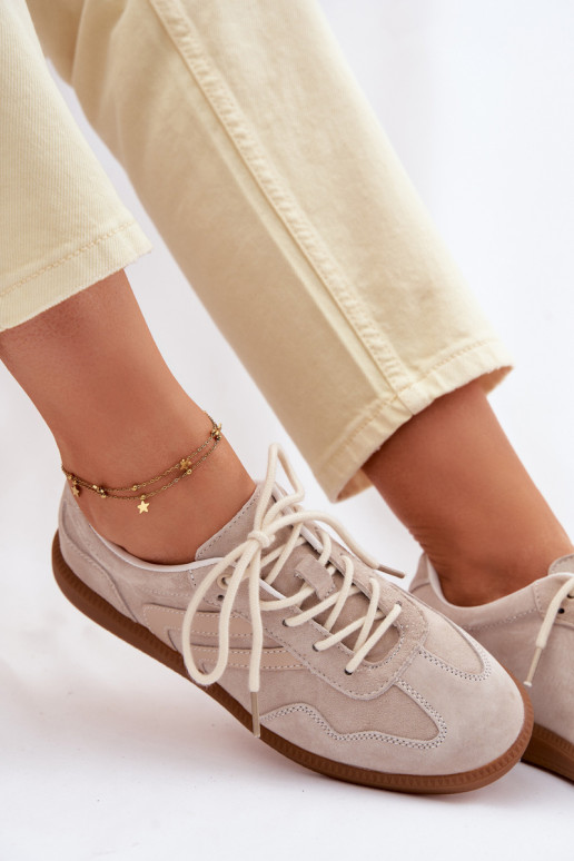 Oda iš zomšos Sneakers modelio batai Moteriškos žemos smėlio spalvos Perinae