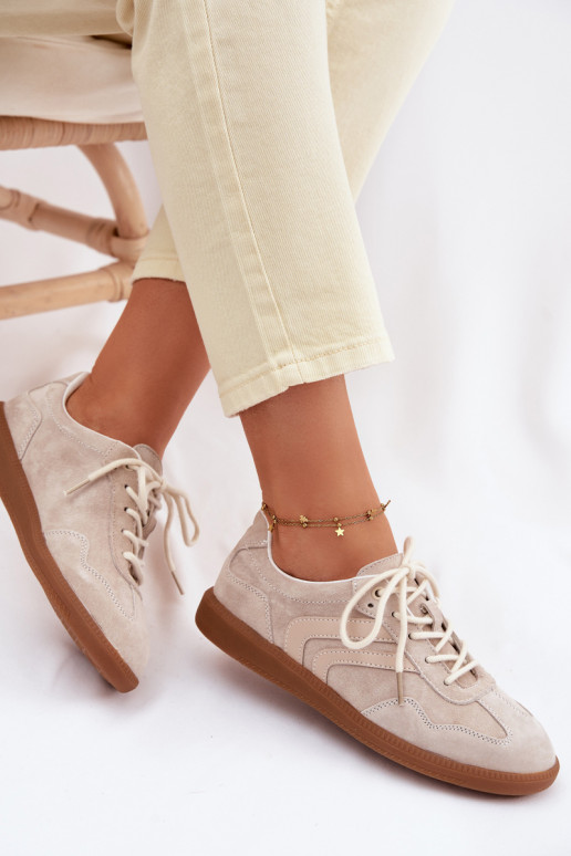 Oda iš zomšos Sneakers modelio batai Moteriškos žemos smėlio spalvos Perinae