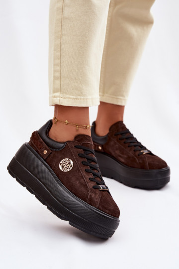 Oda iš zomšos Sneakers modelio batai Moteriškas su platforma D&A LR61-7094 CzekoladoĮe