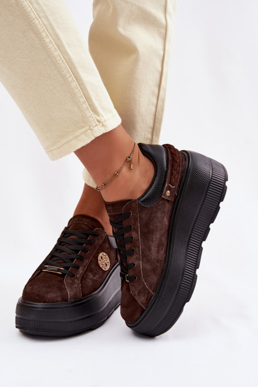 Oda iš zomšos Sneakers modelio batai Moteriškas su platforma D&A LR61-7094 CzekoladoĮe