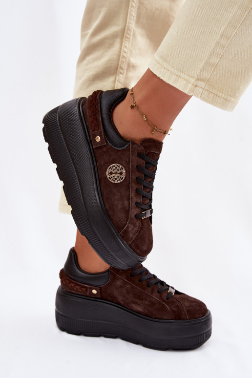 Oda iš zomšos Sneakers modelio batai Moteriškas su platforma D&A LR61-7094 CzekoladoĮe