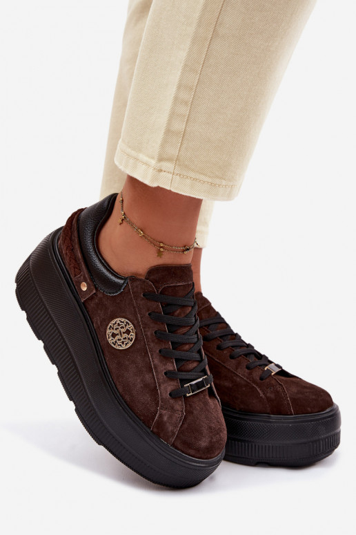 Oda iš zomšos Sneakers modelio batai Moteriškas su platforma D&A LR61-7094 CzekoladoĮe