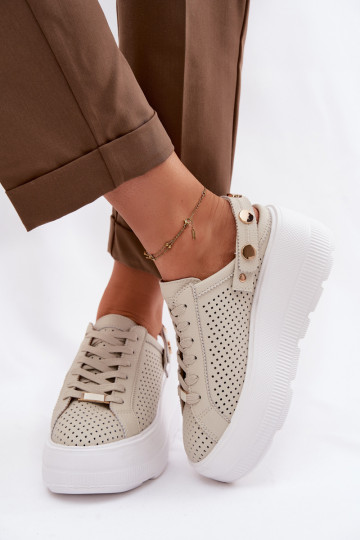 Oda su aužūro elementais Sneakers modelio batai Moteriškas su platforma su dirželiais Įjungta Pięcie D&A LR61-7088 smėlio spalvo