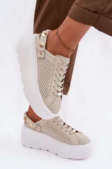 Oda su aužūro elementais Sneakers modelio batai Moteriškas su platforma su dirželiais Įjungta Pięcie D&A LR61-7088 smėlio spalvo 2