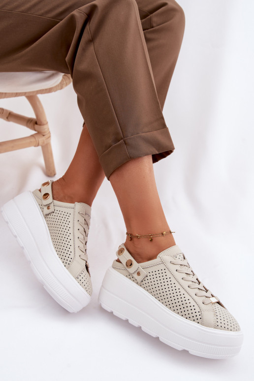 Oda su aužūro elementais Sneakers modelio batai Moteriškas su platforma su dirželiais Įjungta Pięcie D&A LR61-7088 smėlio spalvo