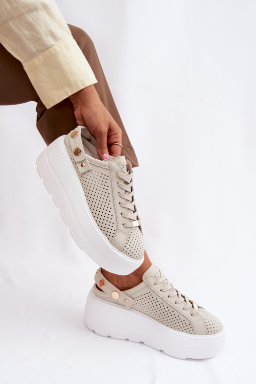 Oda su aužūro elementais Sneakers modelio batai Moteriškas su platforma su dirželiais Įjungta Pięcie D&A LR61-7088 smėlio spalvo
