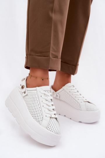 Oda su aužūro elementais Sneakers modelio batai Moteriškas su platforma su dirželiais Įjungta Pięcie D&A LR61-7088 baltos spalvo 2