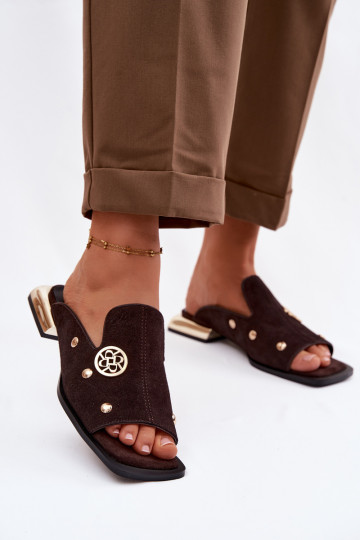 zomšinės šlepetės Ze aukso spalvosmi Ozdobami D&A CR61-3061 CzekoladoĮe 2