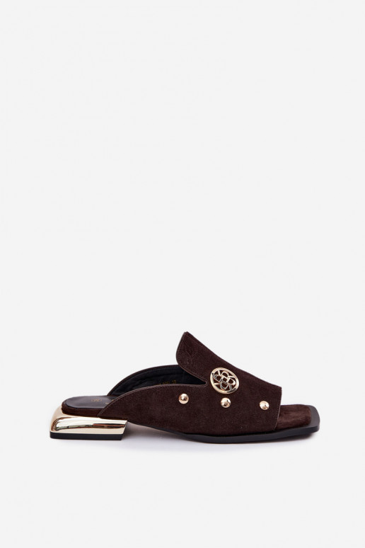 zomšinės šlepetės Ze aukso spalvosmi Ozdobami D&A CR61-3061 CzekoladoĮe