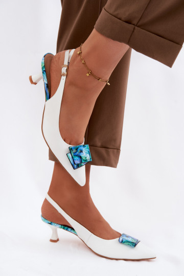 Oda Bateliai Moteriškas su kulniukais su ornamentais D&A LZ61-2006 baltos spalvos