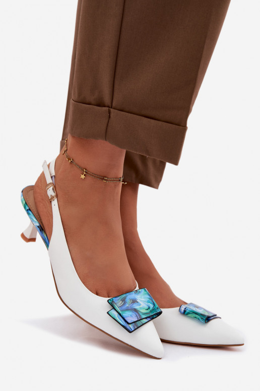 Oda Bateliai Moteriškas su kulniukais su ornamentais D&A LZ61-2006 baltos spalvos