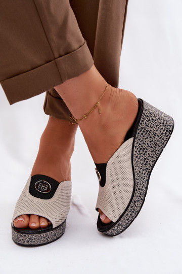 Odinės šlepetės su platforma su ornamentais S.Barski LR61-7011 smėlio spalvos 2