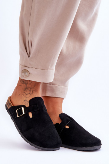 Zomšinės šlepetės ant kamštinės platformos juodos spalvos Vellma 2