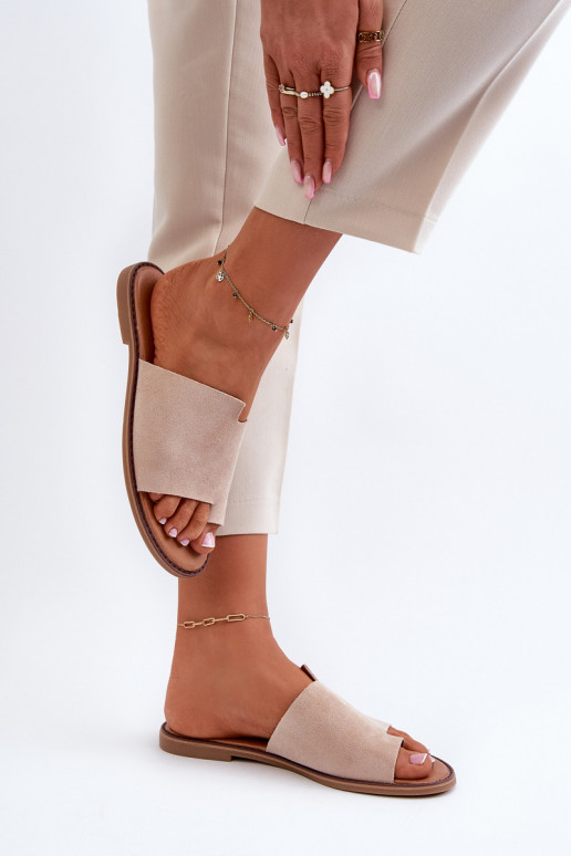 Moteriškas zomšinės šlepetės Šlepetės smėlio spalvos Amite