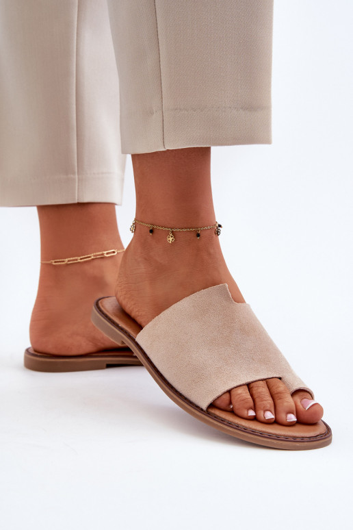 Moteriškas zomšinės šlepetės Šlepetės smėlio spalvos Amite