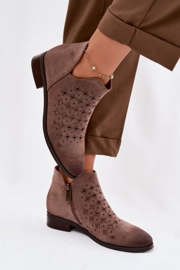 Ažūriniai aulinukai Moteriškas su plačiais kulniukais Vinceza 58626 smėlio spalvos