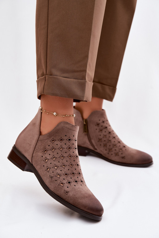 Ažūriniai aulinukai Moteriškas su plačiais kulniukais Vinceza 58626 smėlio spalvos