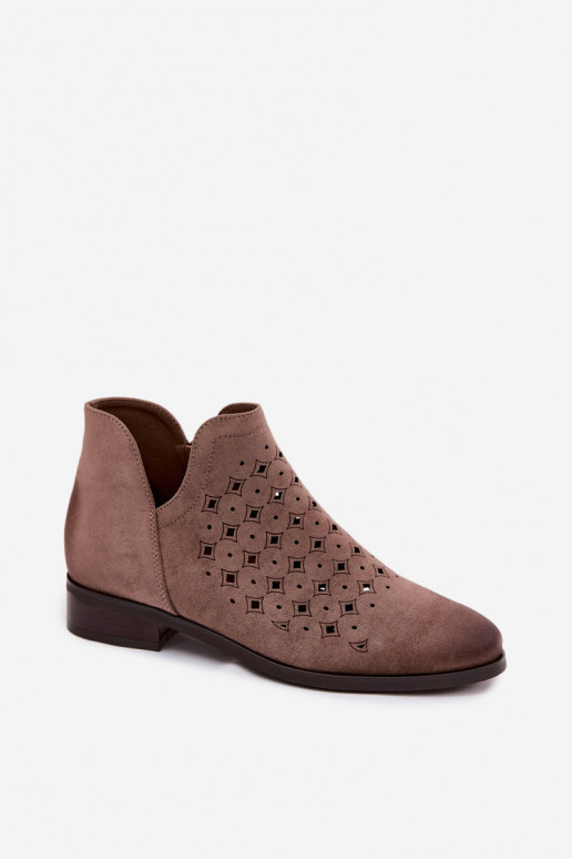 Ažūriniai aulinukai Moteriškas su plačiais kulniukais Vinceza 58626 smėlio spalvos