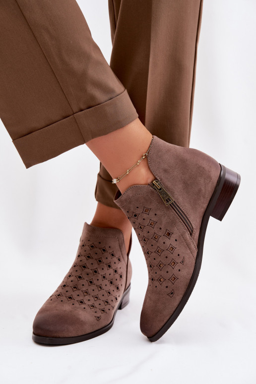 Ažūriniai aulinukai Moteriškas su plačiais kulniukais Vinceza 58626 smėlio spalvos