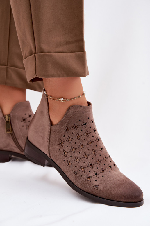 Ažūriniai aulinukai Moteriškas su plačiais kulniukais Vinceza 58626 smėlio spalvos