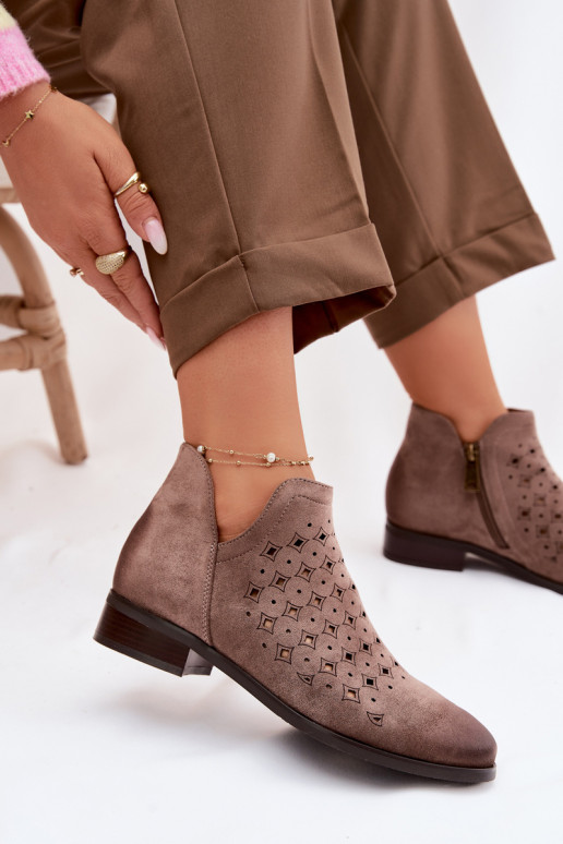 Ažūriniai aulinukai Moteriškas su plačiais kulniukais Vinceza 58626 smėlio spalvos