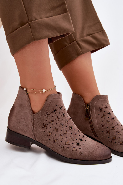 Ažūriniai aulinukai Moteriškas su plačiais kulniukais Vinceza 58626 smėlio spalvos