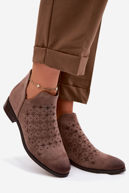 Ažūriniai aulinukai Moteriškas su plačiais kulniukais Vinceza 58626 smėlio spalvos