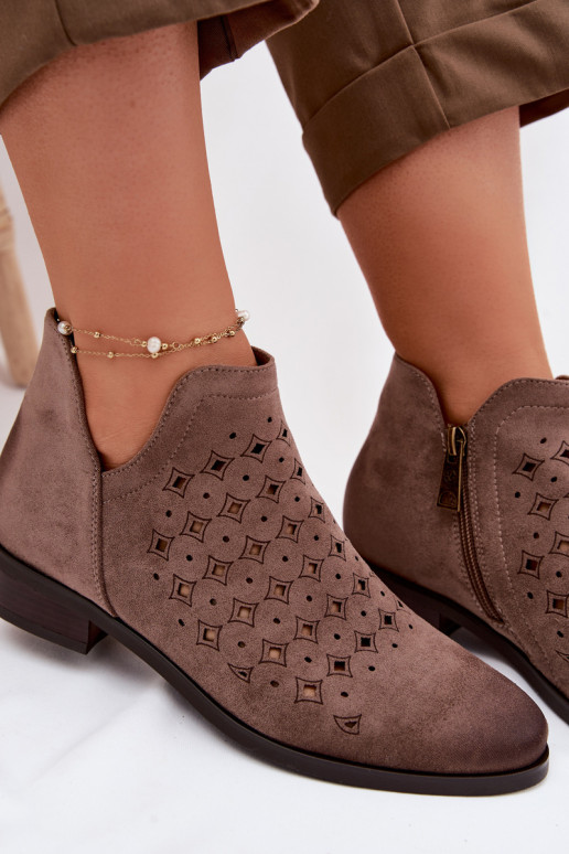 Ažūriniai aulinukai Moteriškas su plačiais kulniukais Vinceza 58626 smėlio spalvos