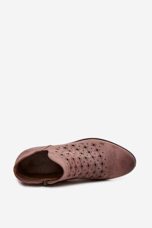 Ažūriniai aulinukai Moteriškas su plačiais kulniukais Vinceza 58626 smėlio spalvos