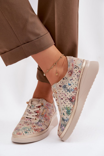Ažūrinės zomšinės batai Moteriškas Vinceza 79603 smėlio spalvos