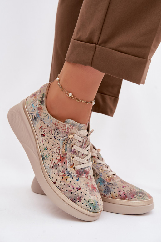 Ažūrinės zomšinės batai Moteriškas Vinceza 79603 smėlio spalvos