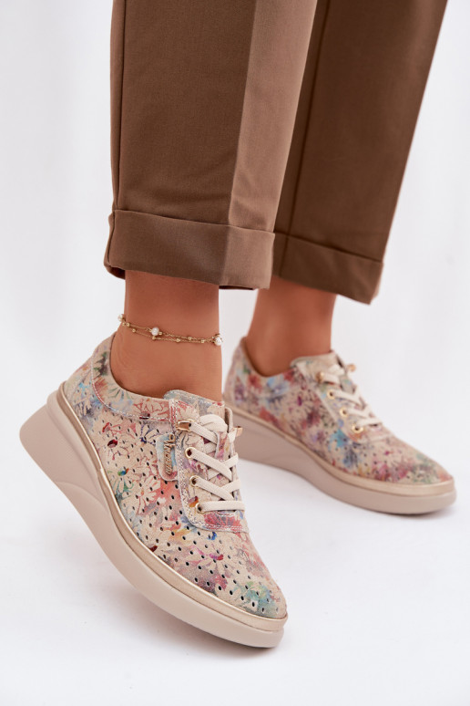 Ažūrinės zomšinės batai Moteriškas Vinceza 79603 smėlio spalvos