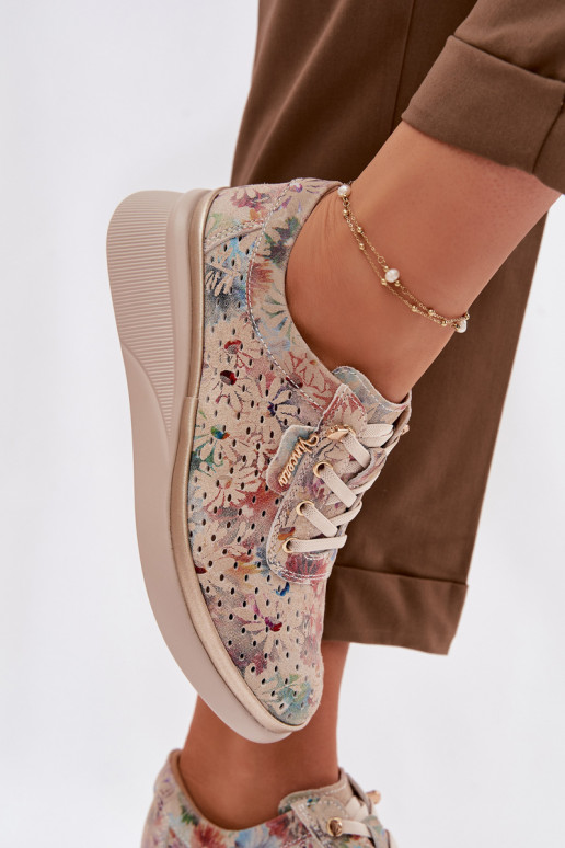 Ažūrinės zomšinės batai Moteriškas Vinceza 79603 smėlio spalvos