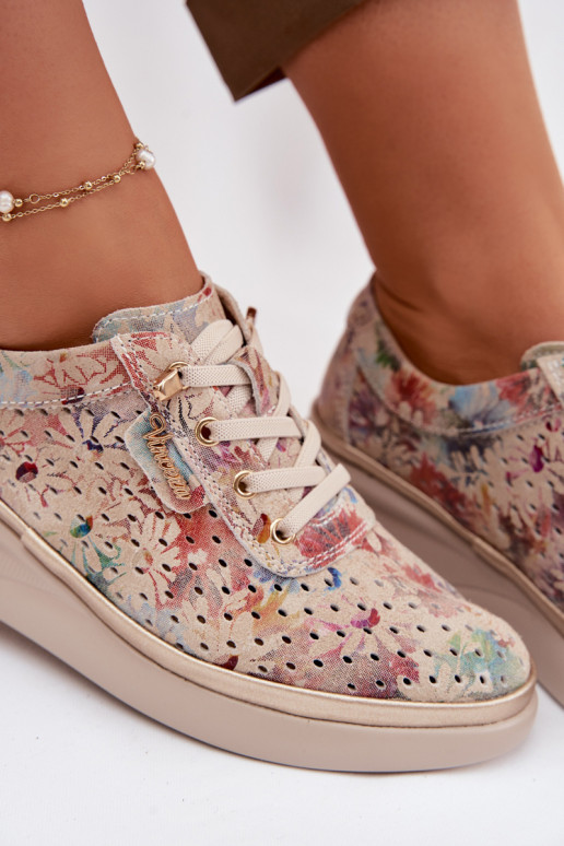 Ažūrinės zomšinės batai Moteriškas Vinceza 79603 smėlio spalvos