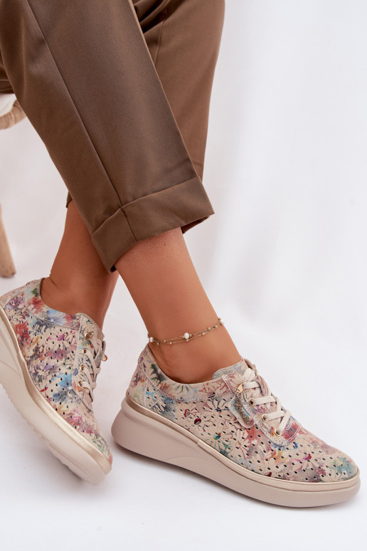 Ažūrinės zomšinės batai Moteriškas Vinceza 79603 smėlio spalvos