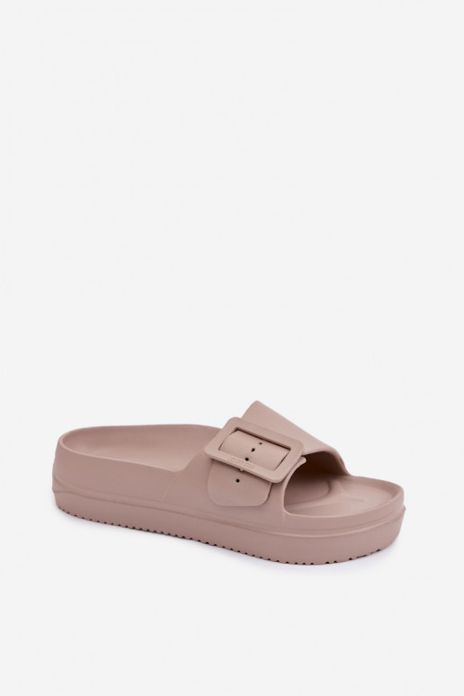 Moteriški šlepetės su putplasčiu su platforma su sagtimis Big Star TT274A079 smėlio spalvos