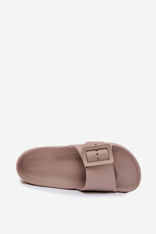 Moteriški šlepetės su putplasčiu su platforma su sagtimis Big Star TT274A079 smėlio spalvos