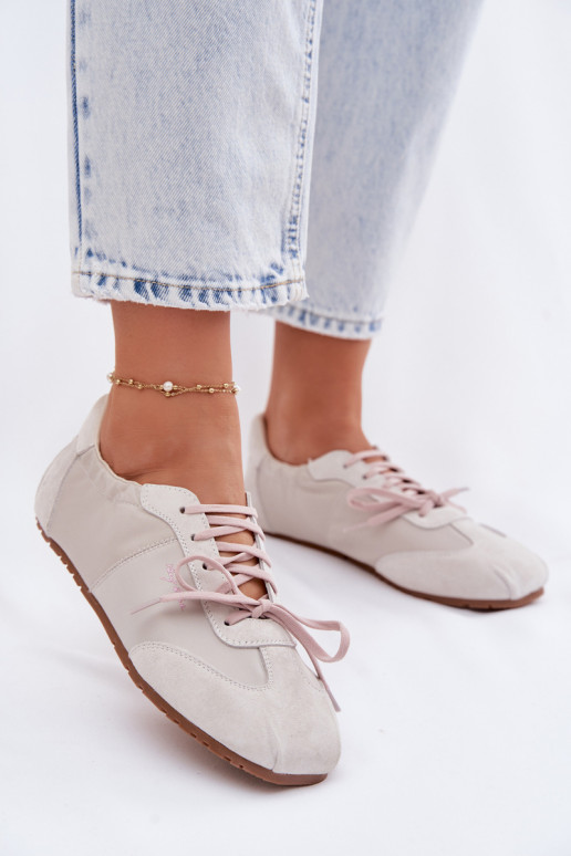 iš zomšos Sneakers modelio batai Žemos moteriškos Big Star TT274599 smėlio spalvos