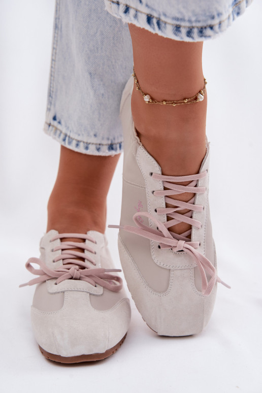 iš zomšos Sneakers modelio batai Žemos moteriškos Big Star TT274599 smėlio spalvos